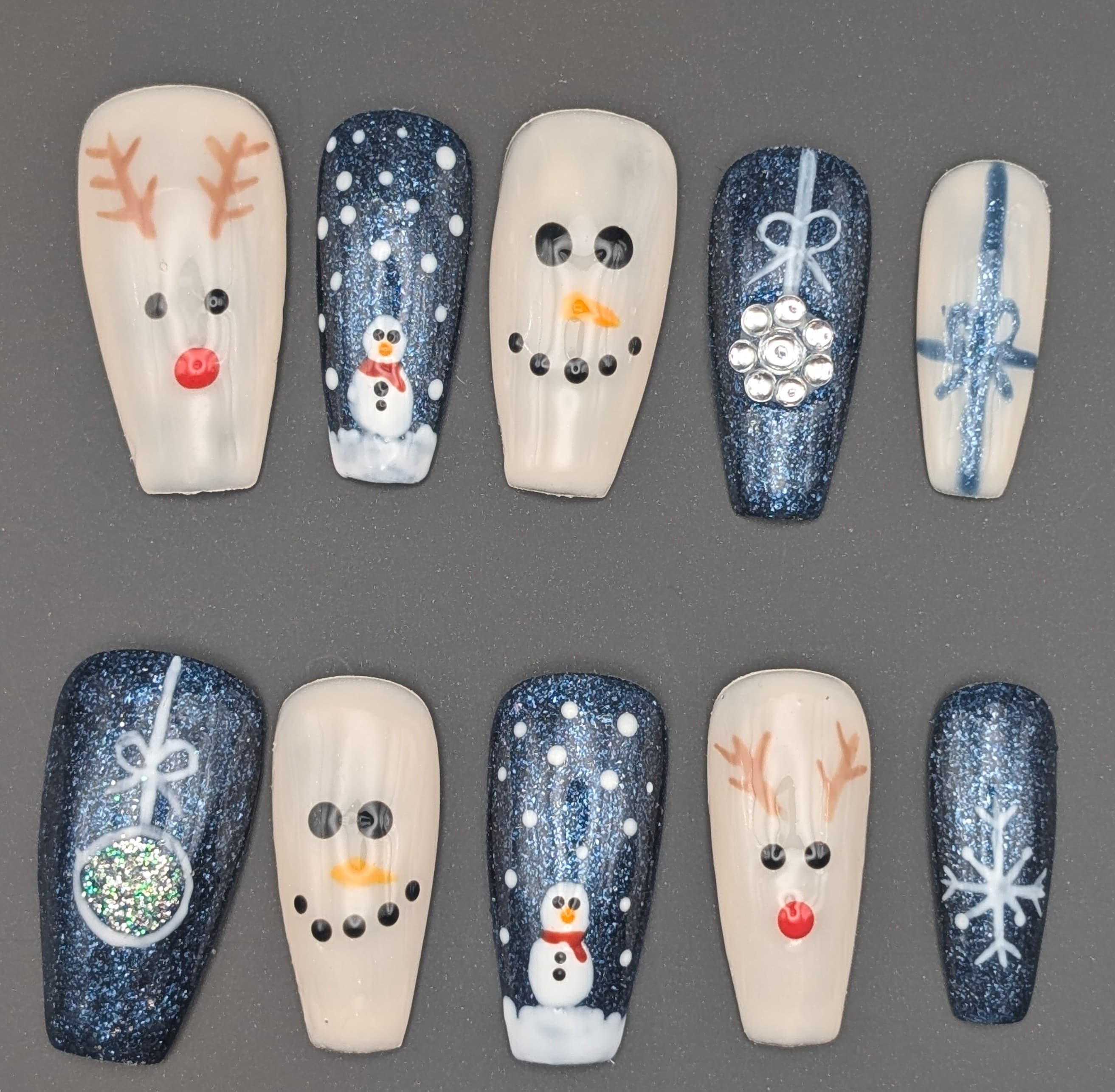 Hand-painted press-on nail set: Frosted wonder by The Nail Eclipse Club