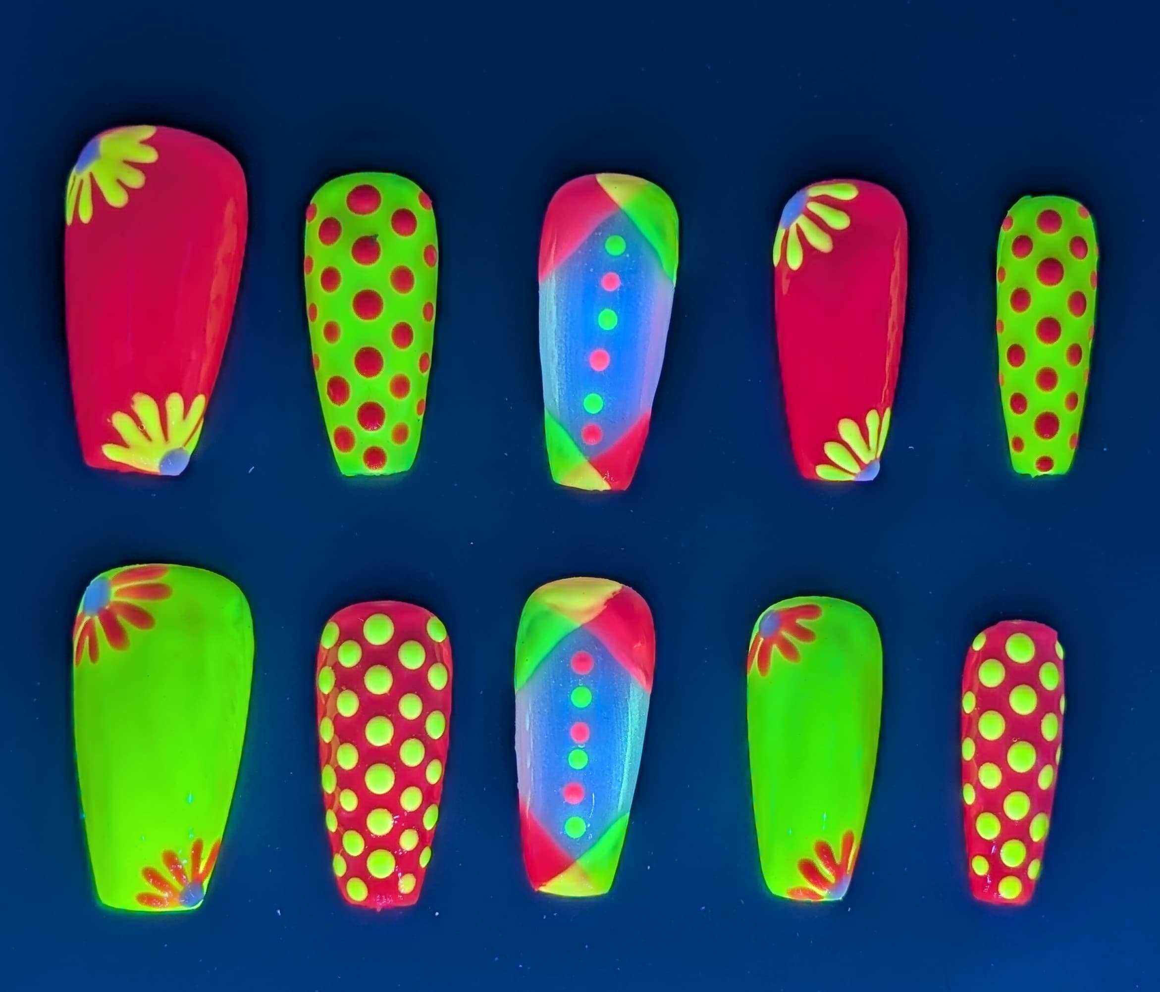 Hand-painted press-on nail set: Neon Bloom by The Nail Eclipse Club
