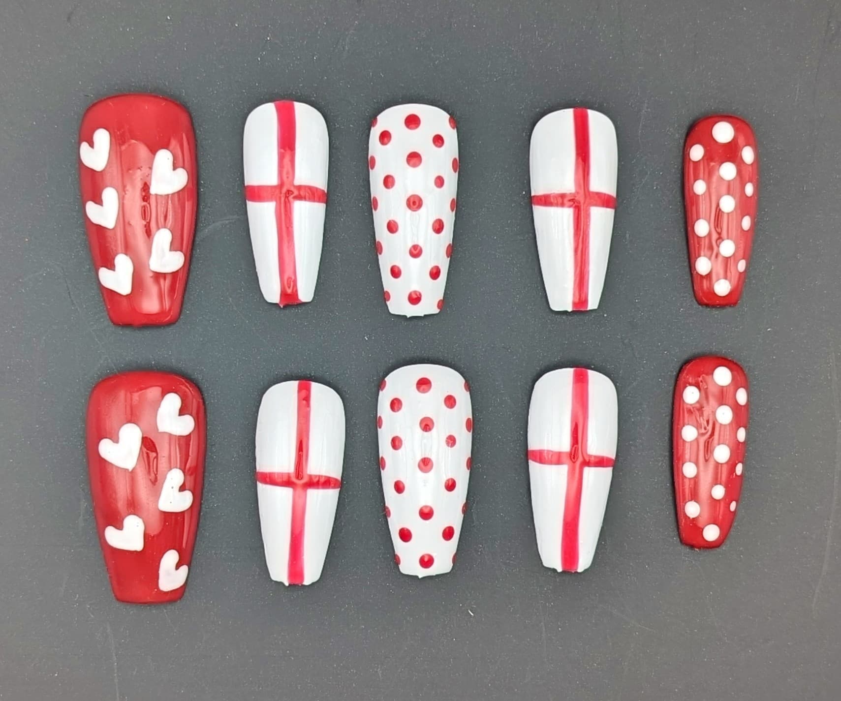 Hand-painted press-on nail set: Heart of England by The Nail Eclipse Club