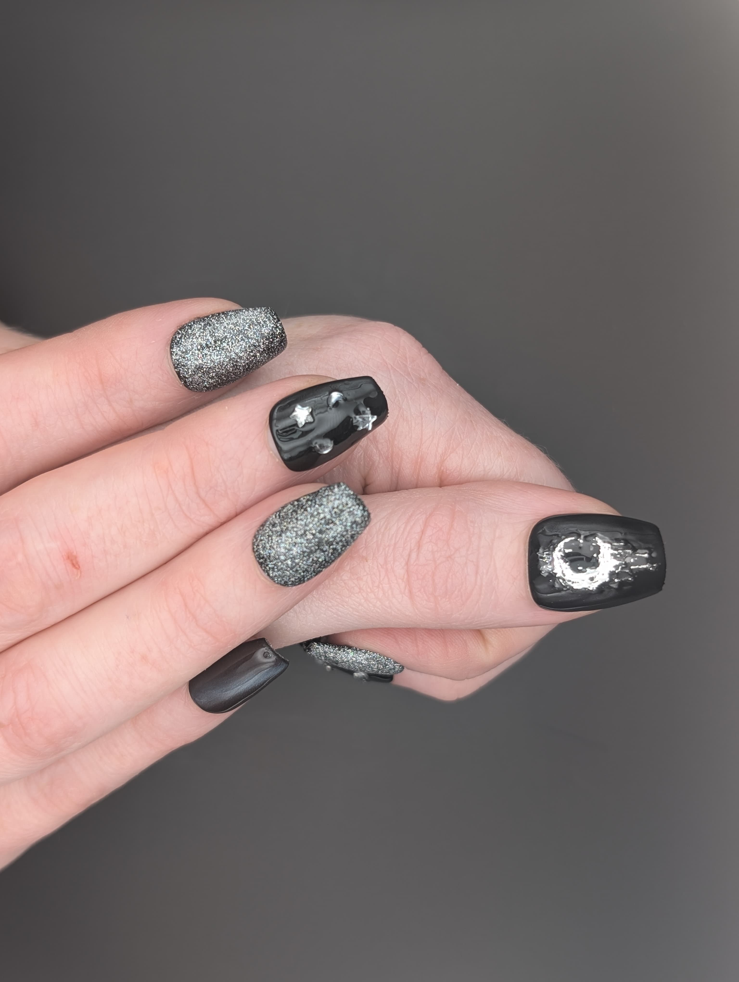 Hand-painted press-on nail set: Starlit Shadows by The Nail Eclipse Club