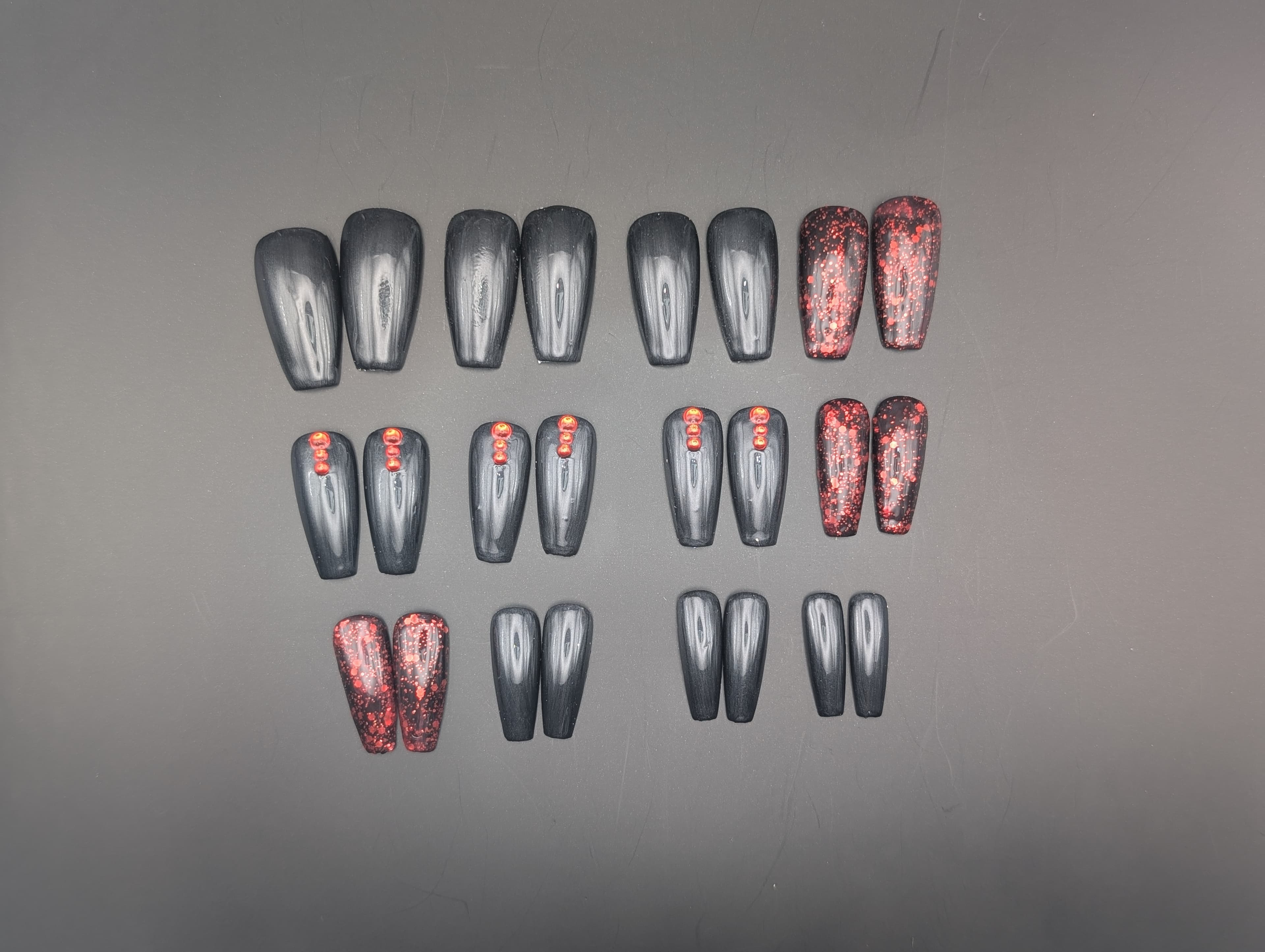 Hand-painted press-on nail set: Blood Moon Coffin Set by The Nail Eclipse Club