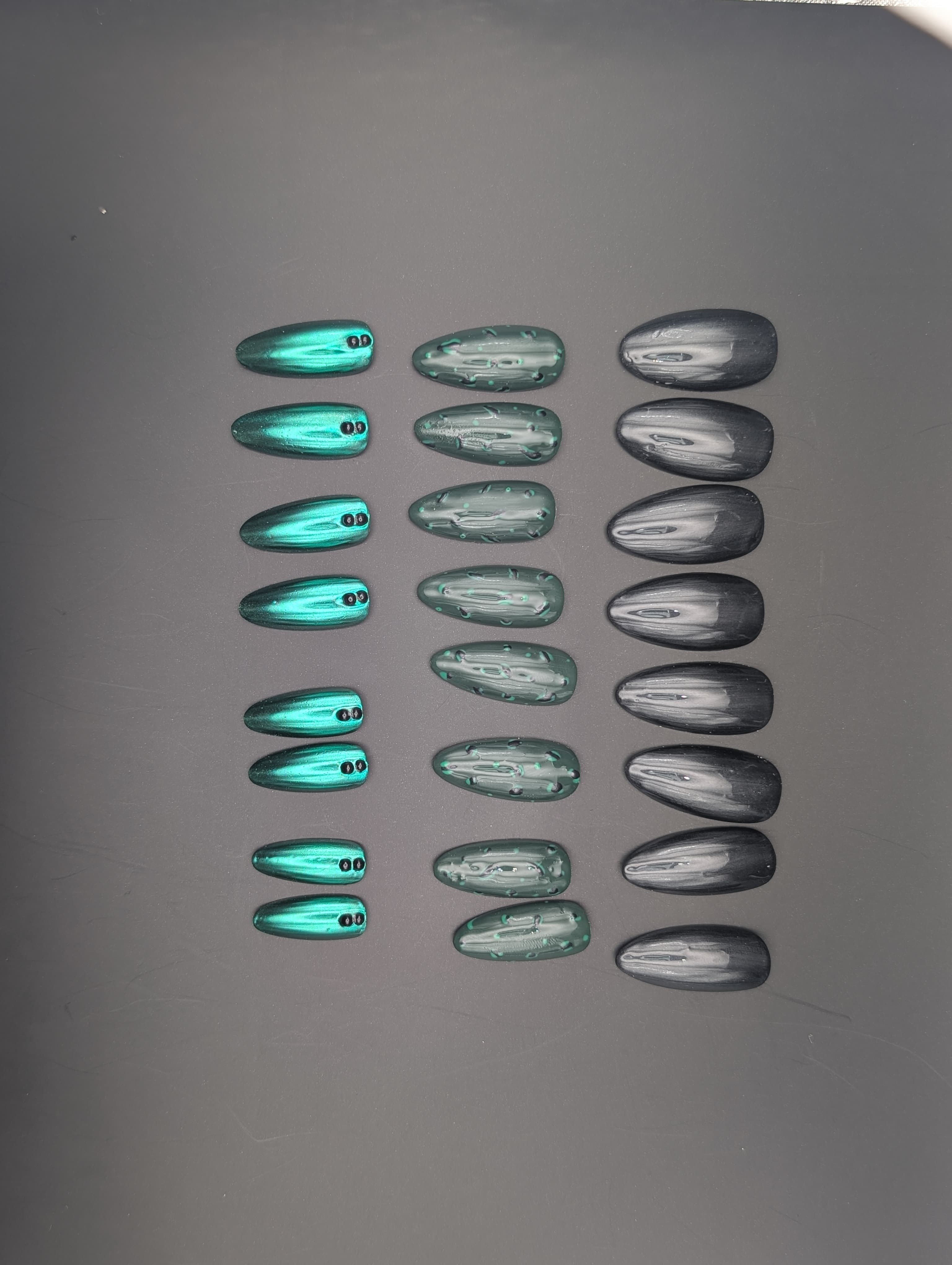 Hand-painted press-on nail set: Chrome crypt keeper by The Nail Eclipse Club